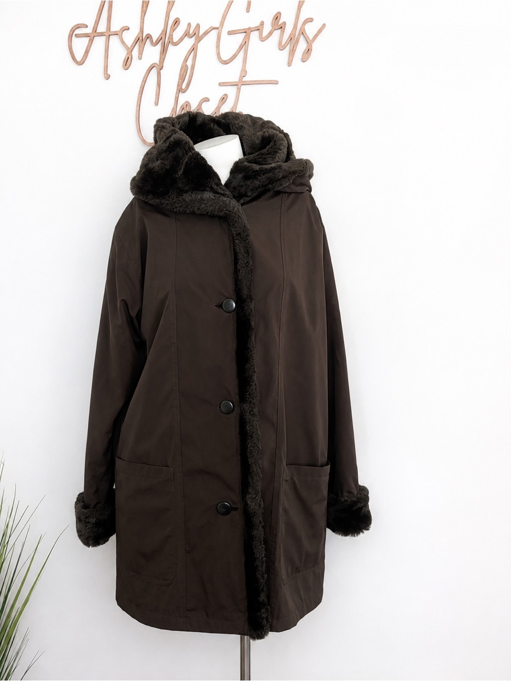 Drizzle Vintage Brown Faux Fur Trim Hooded Coat